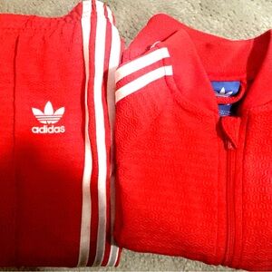 Adidas Red Tracksuit with White Stripes